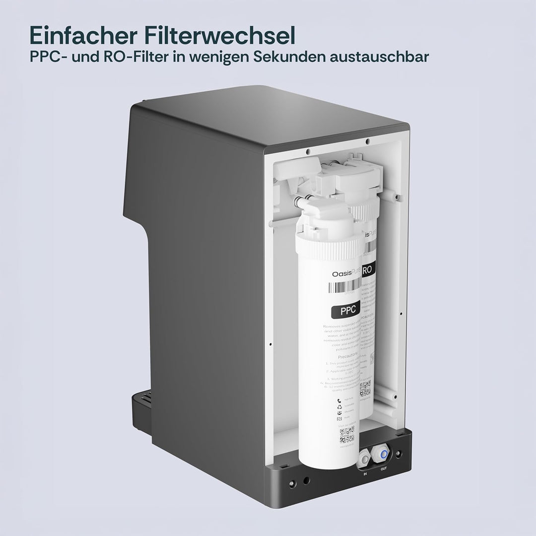 Slim Osmoseanlage Trinkwasser Auftisch | Direct Flow Umkehrosmoseanlage | Heisswasserspender | 4 Tem