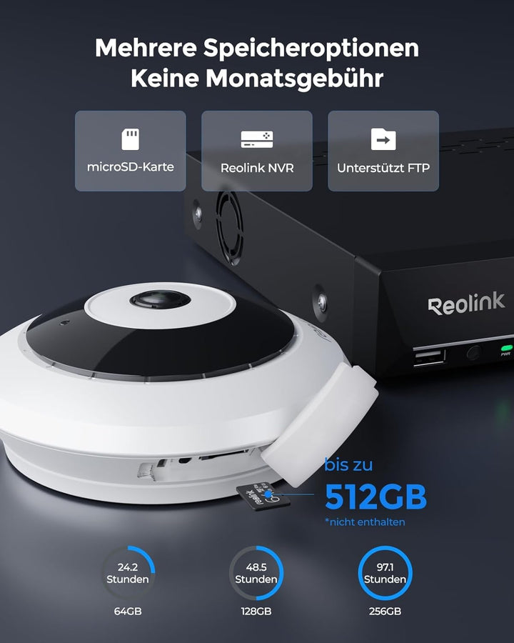 Reolink 6MP PoE IP Fisheye Kamera mit 360° Blick, Smarte Personenerkennung, 2-Wege Audio, Decken-/Wa