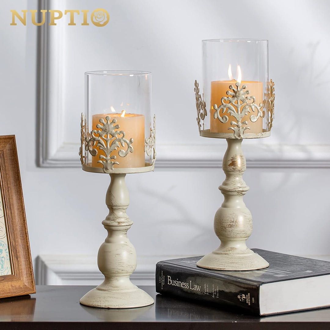 NUPTIO 2 Stücke Vintag Design Geschnitzter Kerzenständer, Hochzeit Party Weihnachten Tischdekoration