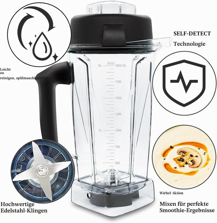 Aufgerüstet für Vitamix Mixer-Krug mit 1,8 l Fassungsvermögen, Ersatz für Vitamix 5200, 5000, 5300,