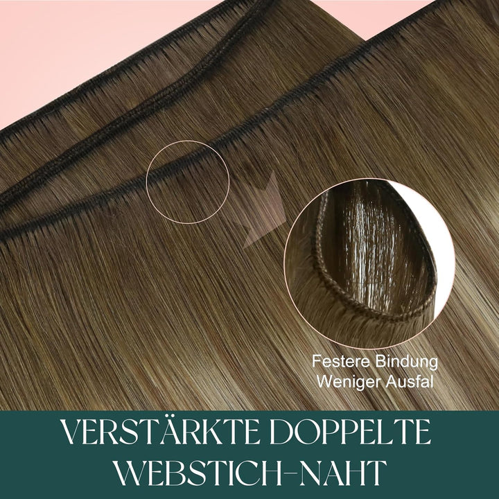 Easyouth OmbreTressen Echthaar Dunkleres Braun Mix Aschbraun und Mittelblond Tressen Haarverlangerun