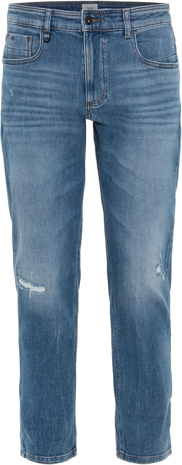 camel active Herren Tapered Fit Destroyed Jeans mit Smartphone Tasche 31W / 32L Denim Blau, 31W / 32