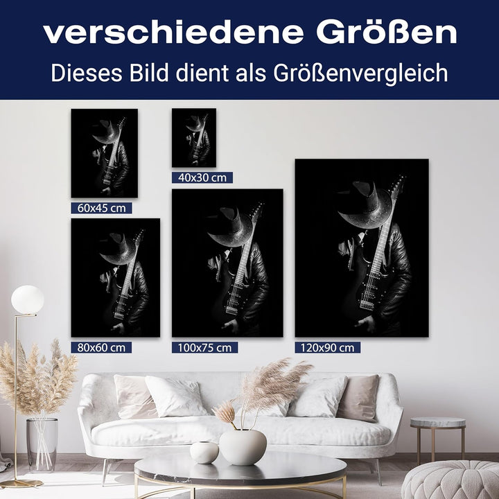 wandmotiv24 Leinwandbild Schwarz-Weiss, 80x60cm, Hochformat, Gitarre, Deko, Bilder auf Leinwand, Wan