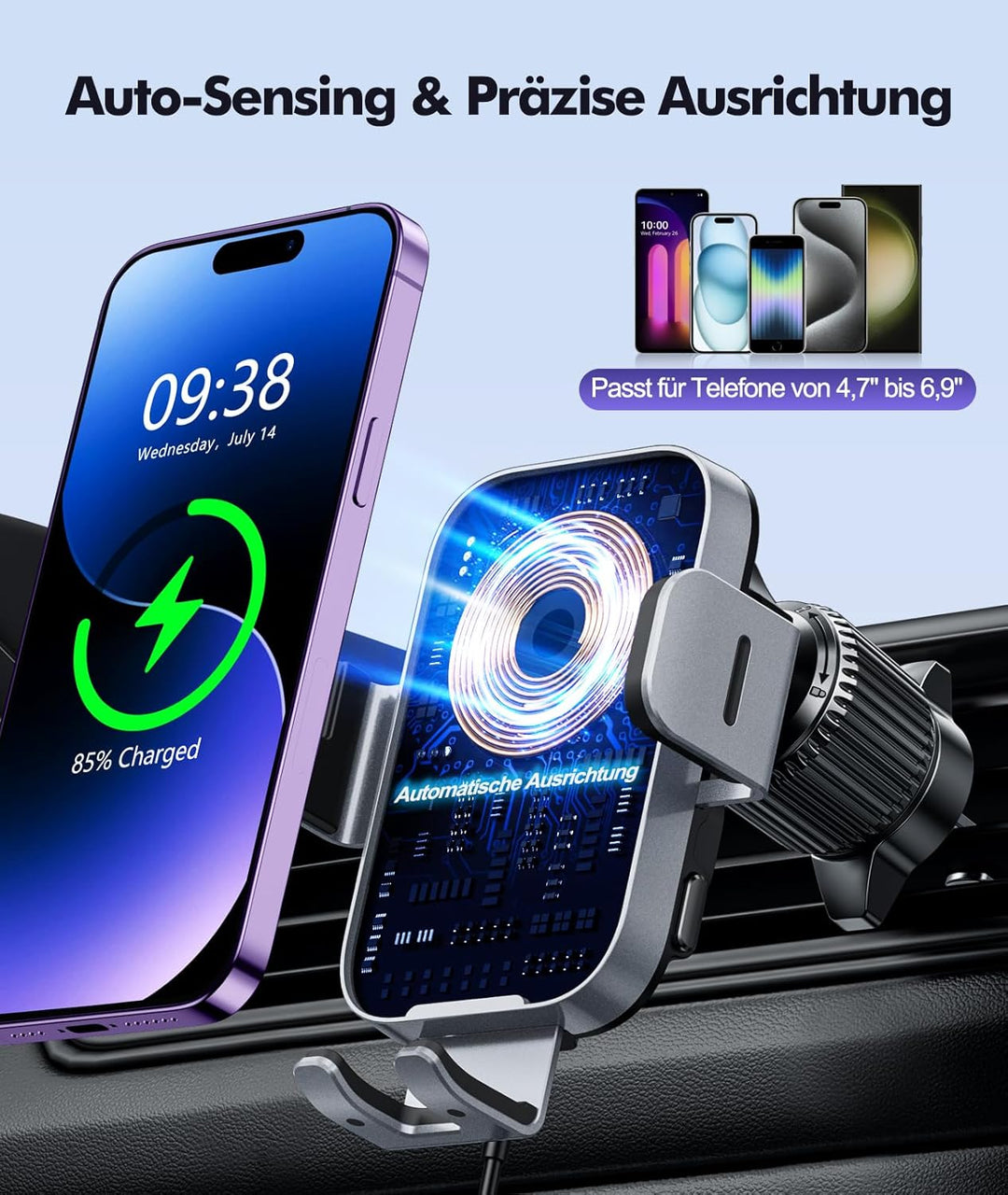 ISEYOU Handyhalterung Auto mit Ladefunktion, [360° Automatische Klemmung] 15W Wireless Charger Auto,