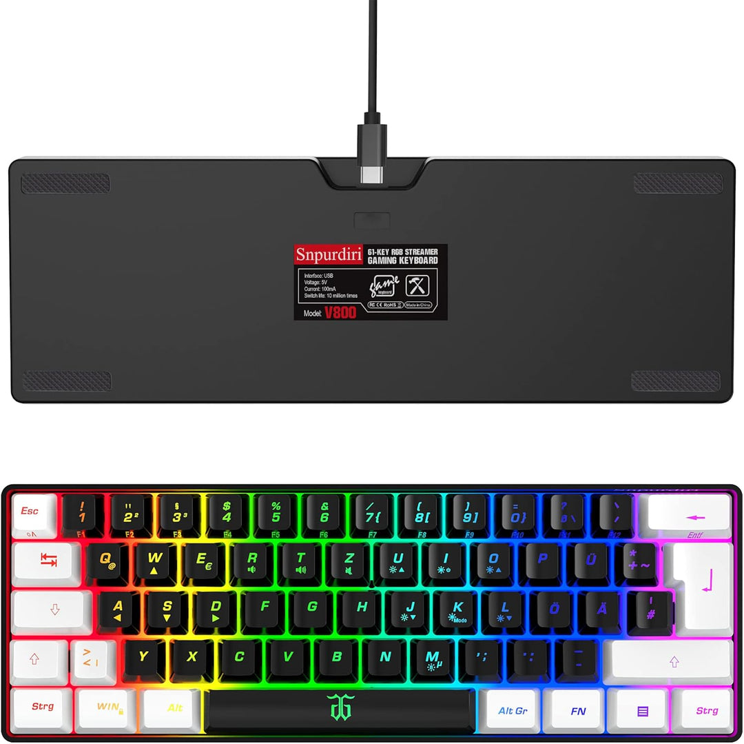 Snpurdiri 60% kabelgebundene Gaming-Tastatur, kleine, tragbare kompakte RGB-Tastatur für PC, Mac, Bü