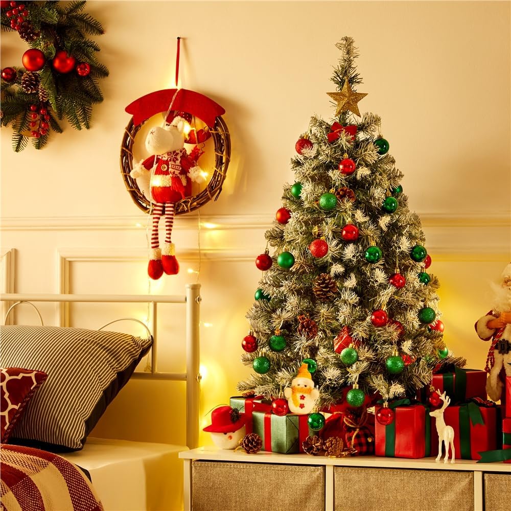 Yaheetech 90 cm Weihnachtsbaum mit Schnee, Mini Kunstweihnachtsbaum, Tisch-Weihnachtsbaum, Weihnacht