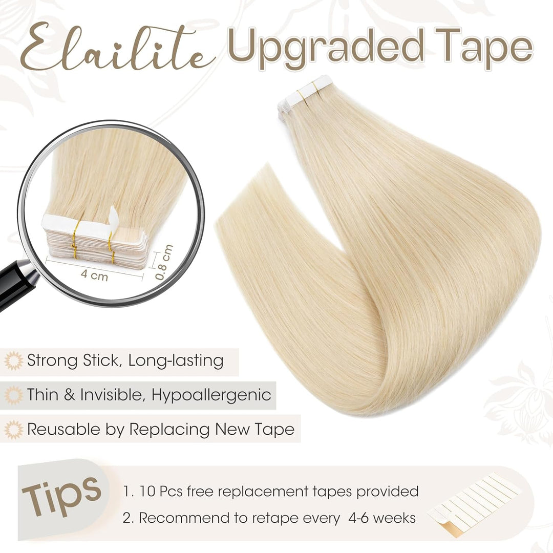 Elailite Tape Extensions Haarverlängerung - 20Stück Tape in Extensions Echthaar - Remy Real Human Ha