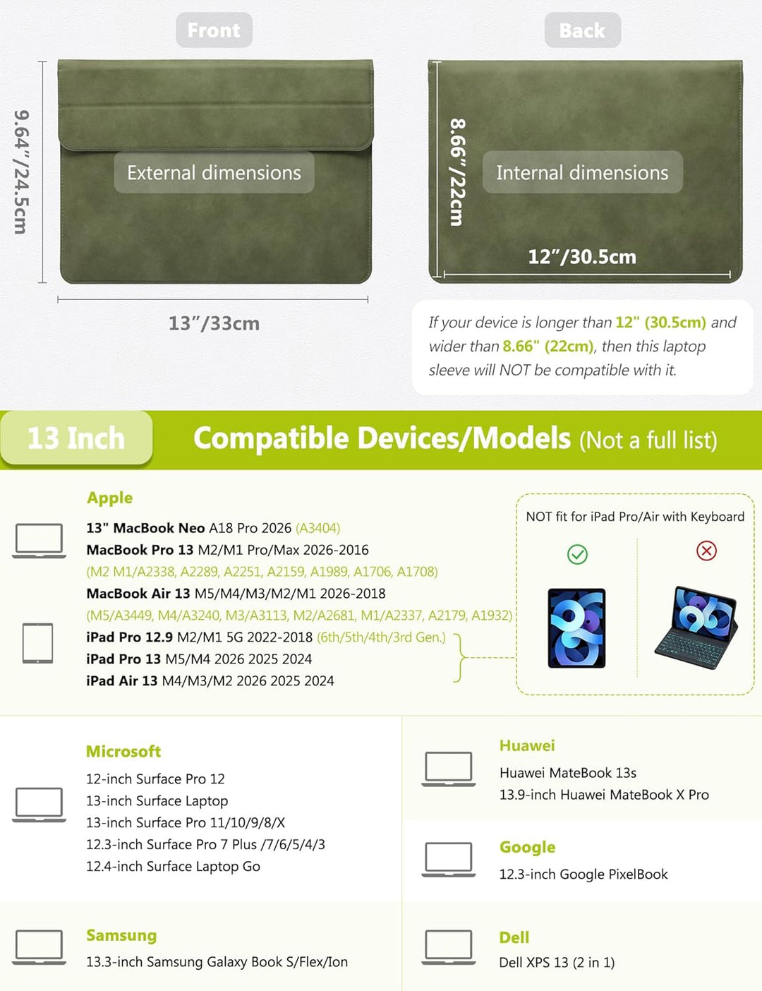 HYZUO 13 Zoll Laptop Hülle mit Standfunktion für 2026-2018 MacBook Air 13 M5 M4 M3 M2 M1, 2026 13" M