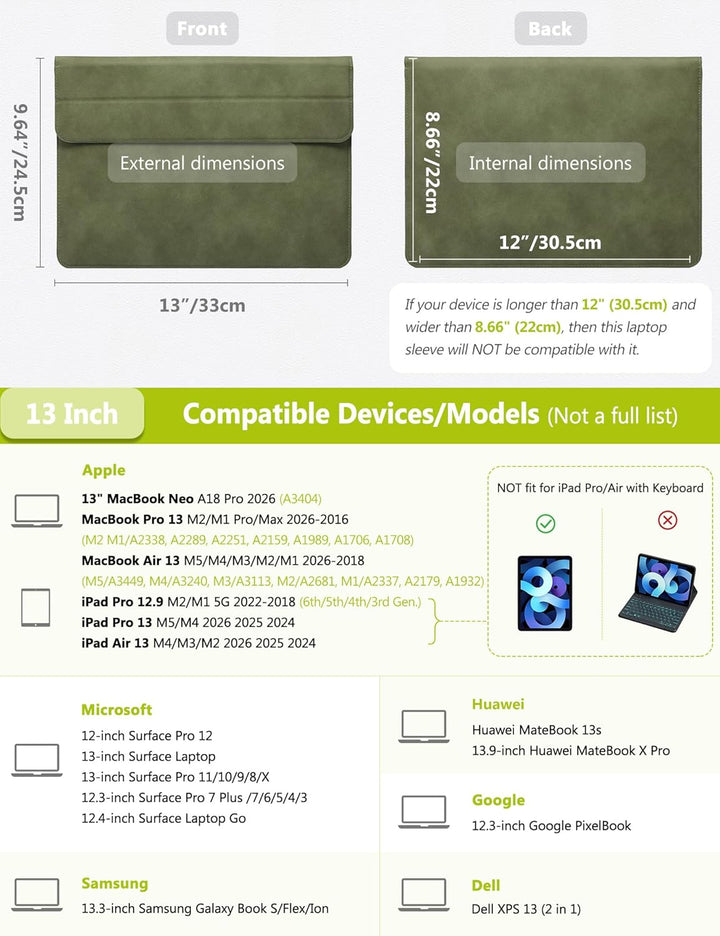 HYZUO 13 Zoll Laptop Hülle mit Standfunktion für 2026-2018 MacBook Air 13 M5 M4 M3 M2 M1, 2026 13" M