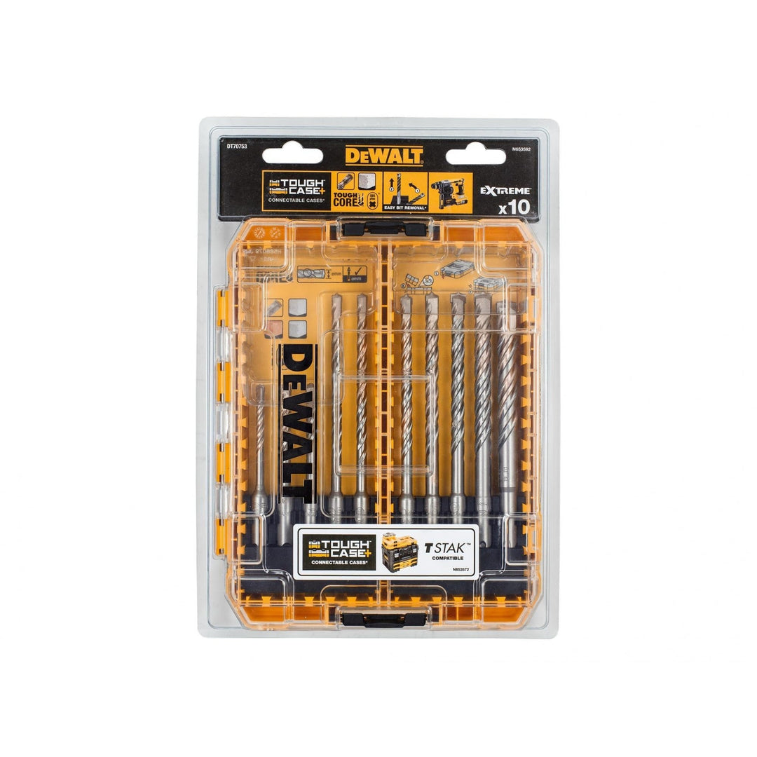 DEWALT DT70753-QZ Tough Case mediana en blíster con 10 brocas SDS Plus EXTREME 2, gelb/schwarz