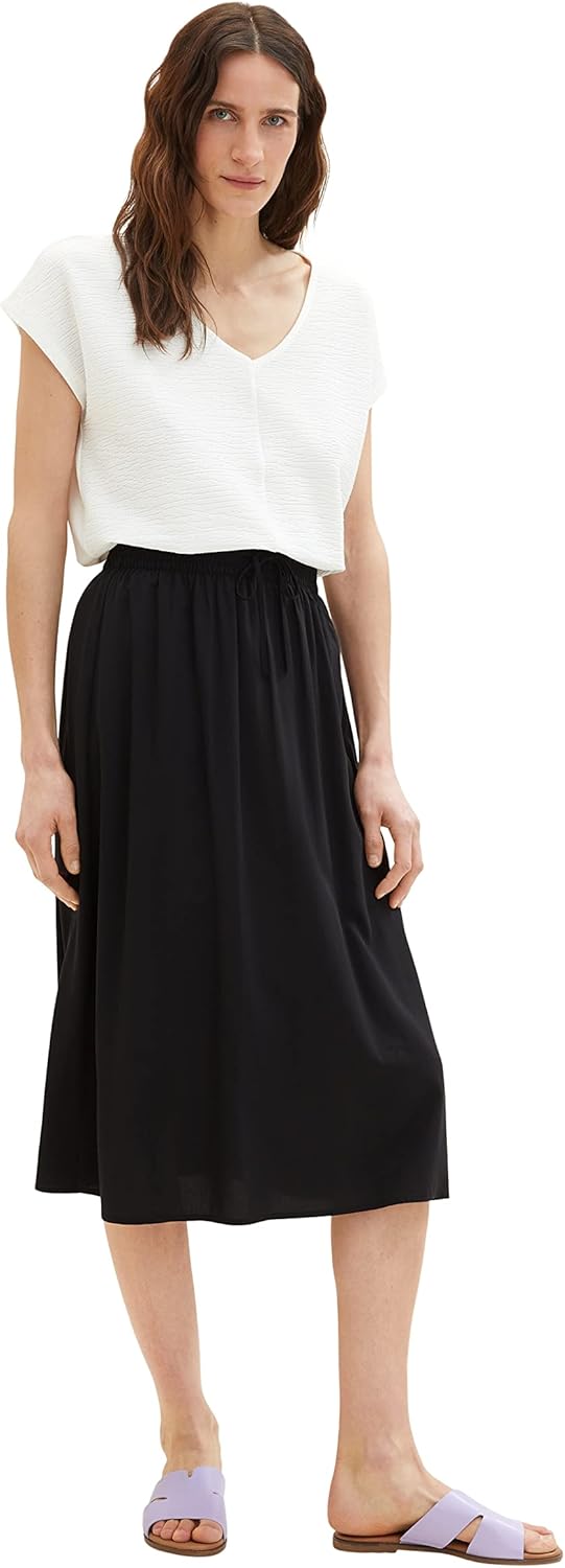 TOM TAILOR Damen Basic T-Shirt im Material-Mix M 10315 - Whisper White, M 10315 - Whisper White