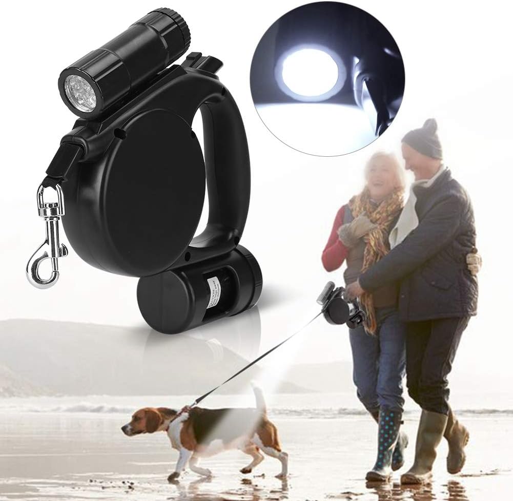 Ausziehbare Hundeleine mit LED-Taschenlampe, 4,5 M, Leichte Hundeleine, Ausziehbar mit Kausicherem S