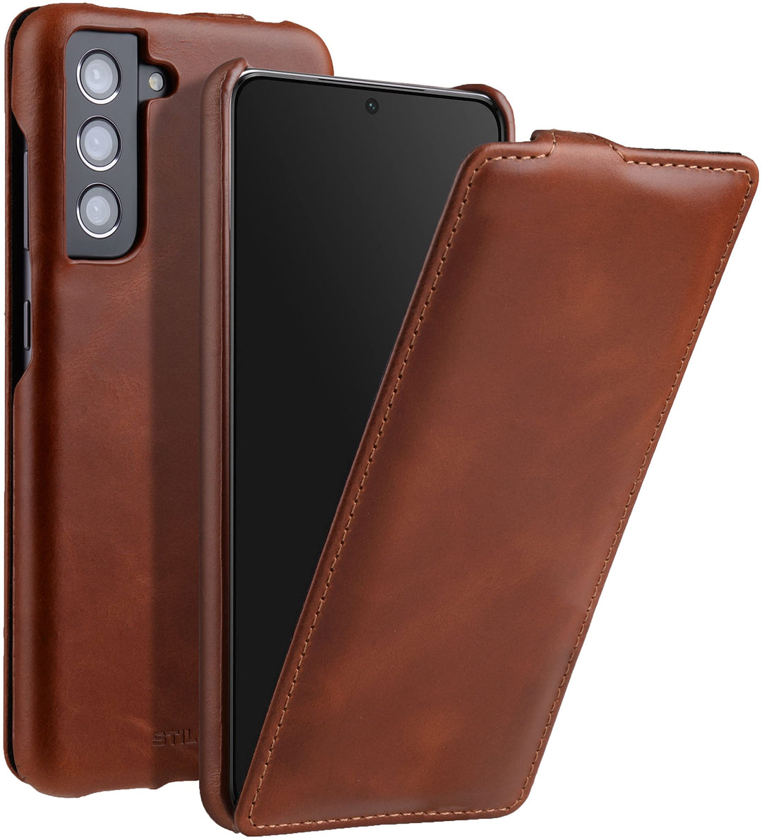 STILGUT UltraSlim kompatibel mit Samsung Galaxy S21 FE 5G Hülle - Samsung S21 FE Flip Case aus Leder