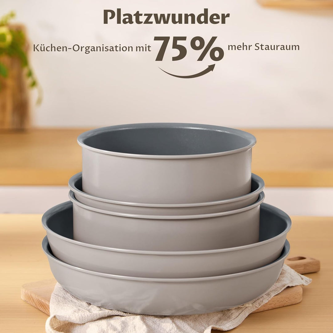 BEZIA 17-Teilig Topfset mit Abnehmbarer Griff, Pfannenset mit Keramik Antihaft Beschichtet, Induktio