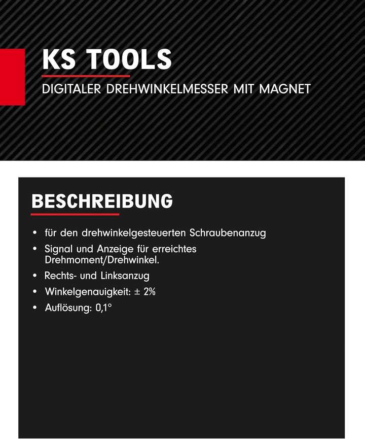KS Tools Digitaler Drehwinkelmesser mit Magnet Ø 55,0 mm 516.1191 I Mit LED-Anzeige I Winkel Messger