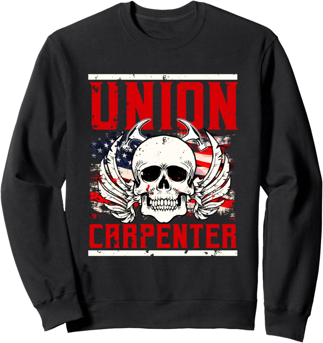 Carpenter Gifts Patriotic American Flag Union Skull Sweatshirt