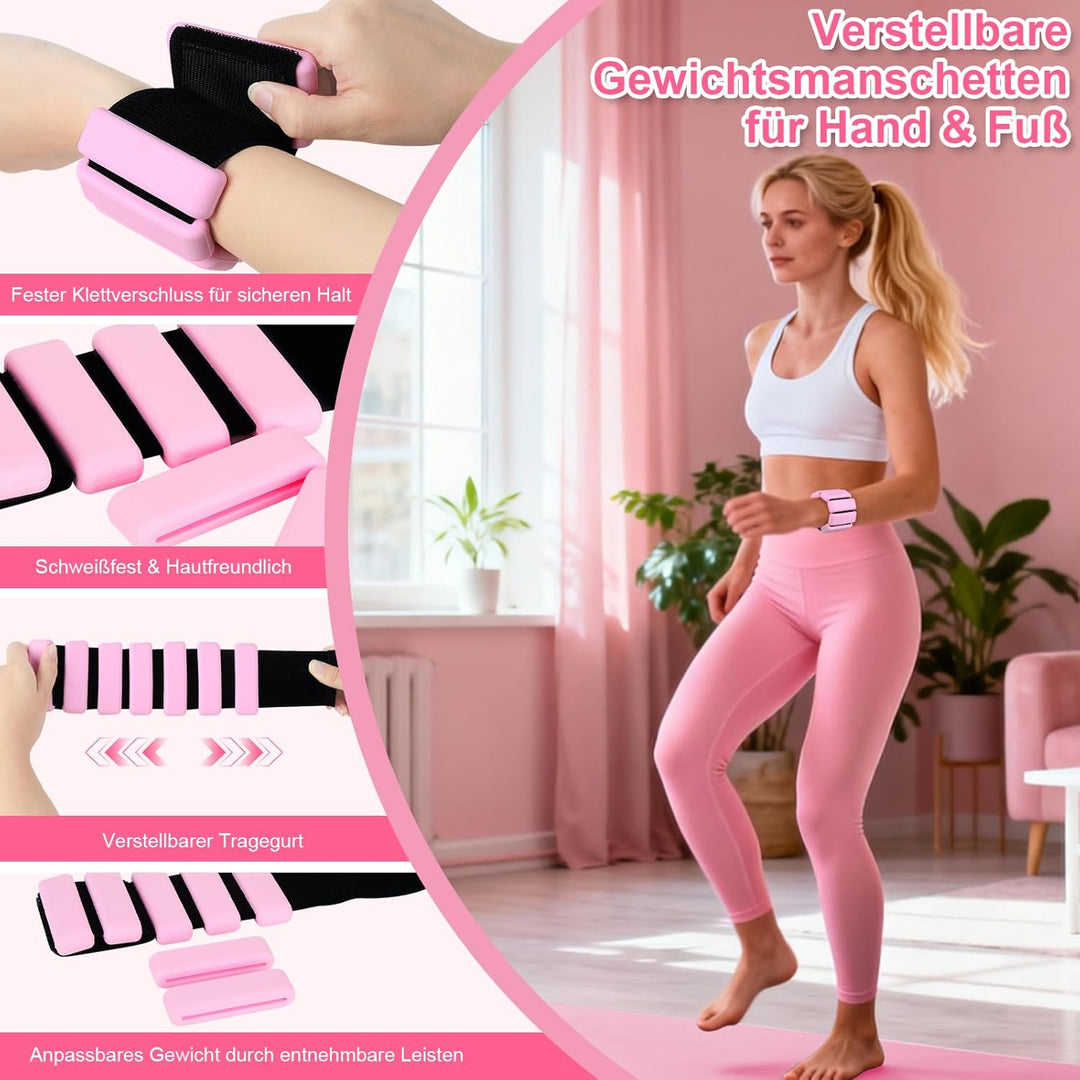 Pilates Set, 14PCS Rosa Pilates Set für Zuhause Mit Pilate Ring, Ball, Socken, Verstellbaren Handgel