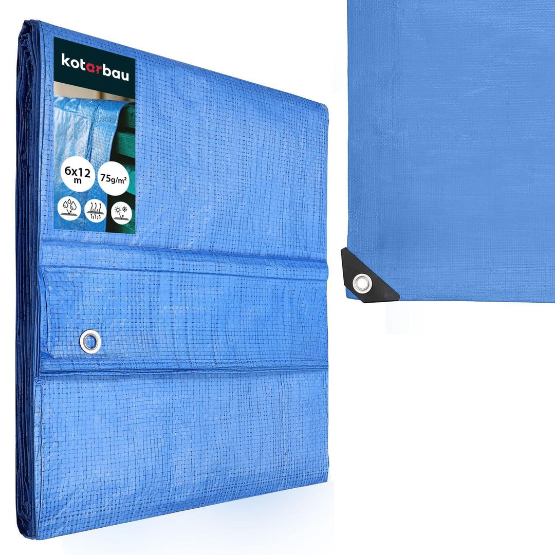 KOTARBAU® Gewebeplane 6x12 m Blau 75g/m2 Abdeckplane Verstärkten Ösen Schutzplane Bauplane Wasserdic