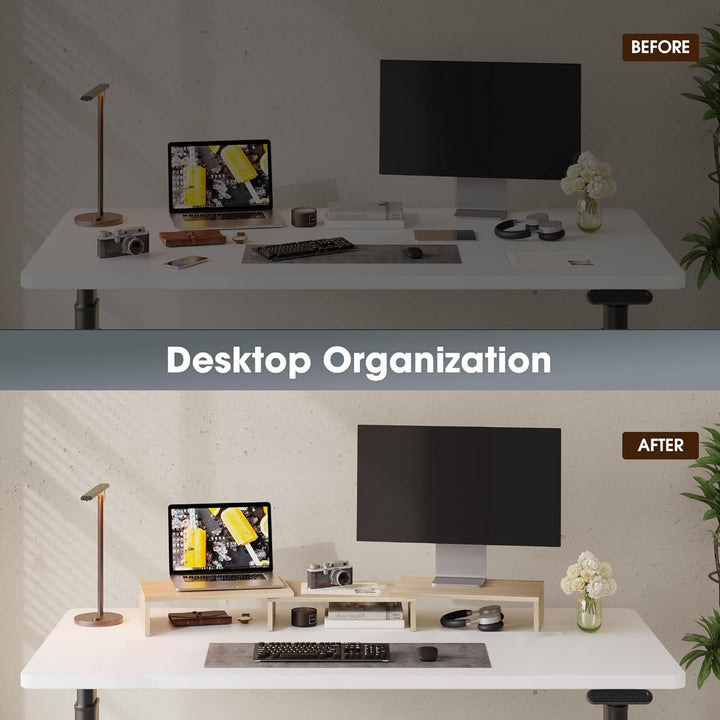 FITUEYES Dual Monitorständer aus Holz, Verstellbare Länge und Schwenkwinkel Bildschirmständer, Monit