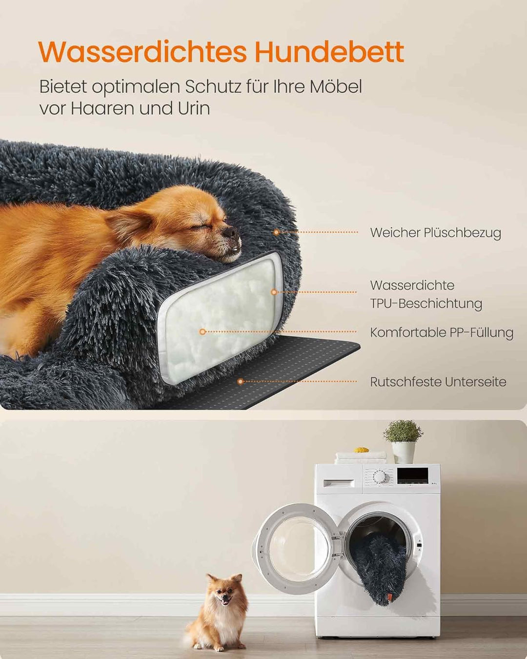 Feandrea FluffyHug Hundebett Plüsch, Hundedecke Sofa, Sofaschutz Hund, Hundekissen, Grösse M, für kl
