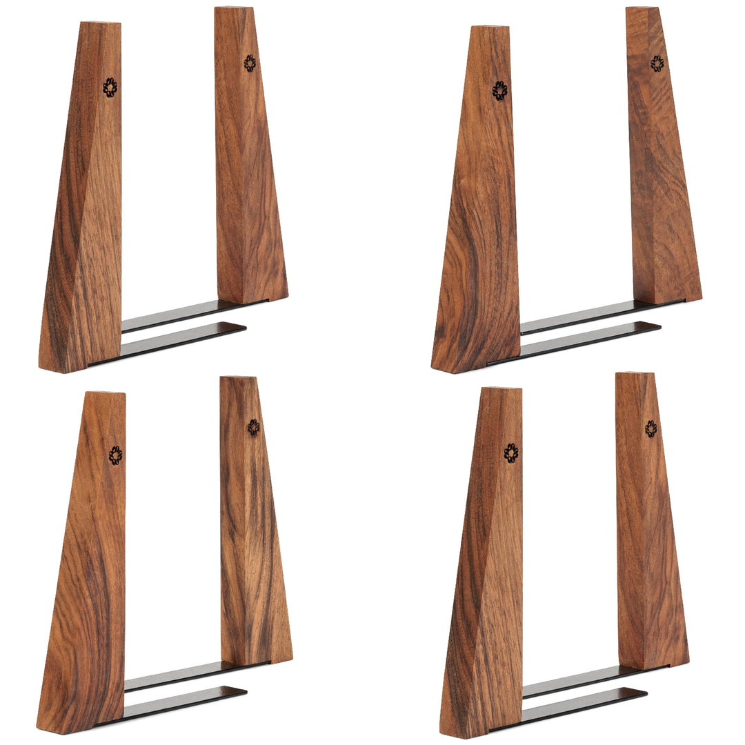 TILISMA Buchstützen für Regale – Handgefertigte Buchstützen aus Holz mit Metallsockel, Walnussbaum –