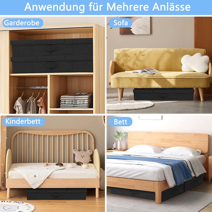 JUPELI 2 Stück Faltbarer Unterbett Aufbewahrungsbox Schwarz, 15cm Hoch Unter Bett Aufbewahrungskiste