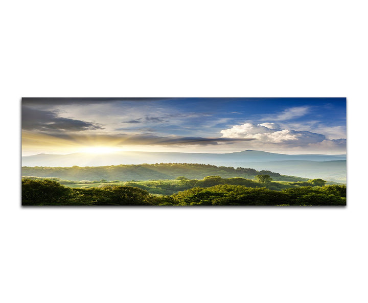 Paul Sinus Art Panoramabild auf Leinwand und Keilrahmen 150x50cm Ukraine Berge Wald Sonnenaufgang Wo