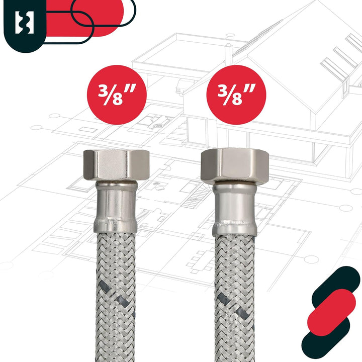 KOTARBAU® 2er Set Flexschlauch 3/8 Zoll - Wasserschlauch - 90 cm - Panzerschlauch - 3/8“ x 3/8“ - An
