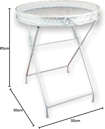 Stehtablett Beistelltisch Klapptisch Klapptablett rund aus Metall – Tisch klappbar für Indoor und Ou