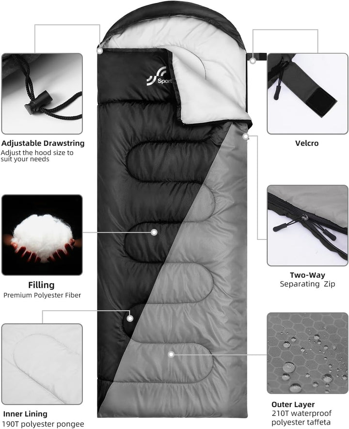 Schlafsack für 3-4 Jahreszeiten: Sportneer Schlafsack Winter Outdoor Sleeping Bag Tragbar Ultraleich