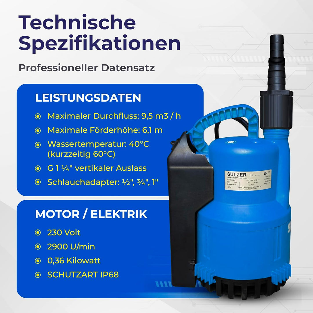 Schmutzwasserpumpe ABS Robusta 300 bis 13.800 Liter/Stunde max. 8,6m Förderhöhe Flachabsaugung bis 3