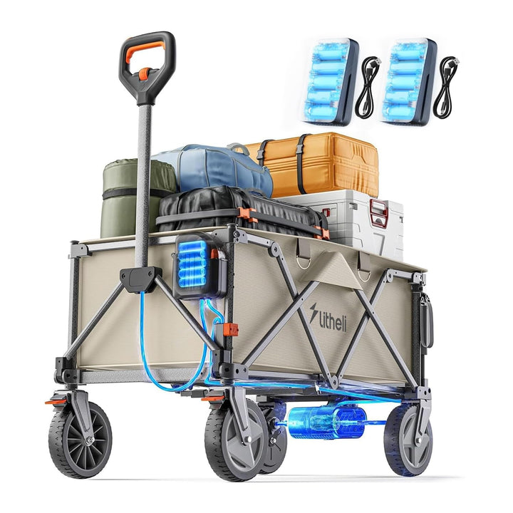 Litheli Elektrowagen Bollerwagen faltbar, Handwagen faltbar mit Motor &amp; Bremsen, 200L 60KG geeignet
