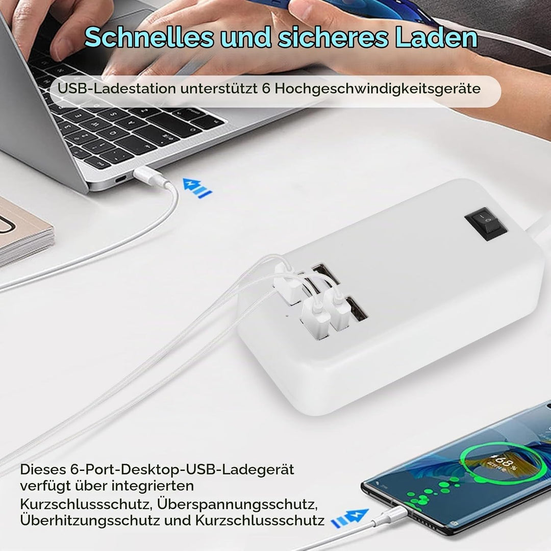 USB Ladestation, 30W 2A 100-240V USB Ladehub mit 6 Anschlüssen USB Ladeanschlüsse Überhitzungsschutz