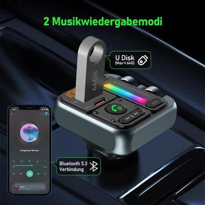 SOARUN 2024 Bluetooth 5.3 FM Transmitter, PD 45W & QC3.0 12W Schnelles Autoladegerät, Bluetooth Adap