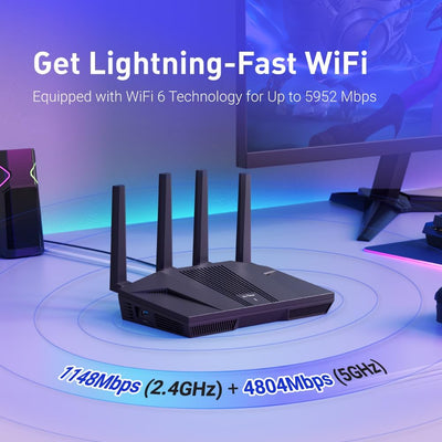 GL.iNet GL-MT6000(Flint 2) WiFi 6 Router | Gaming-WLAN-Router | 2 x 2,5G Multi-Gig-Port + 4 x 1G Eth