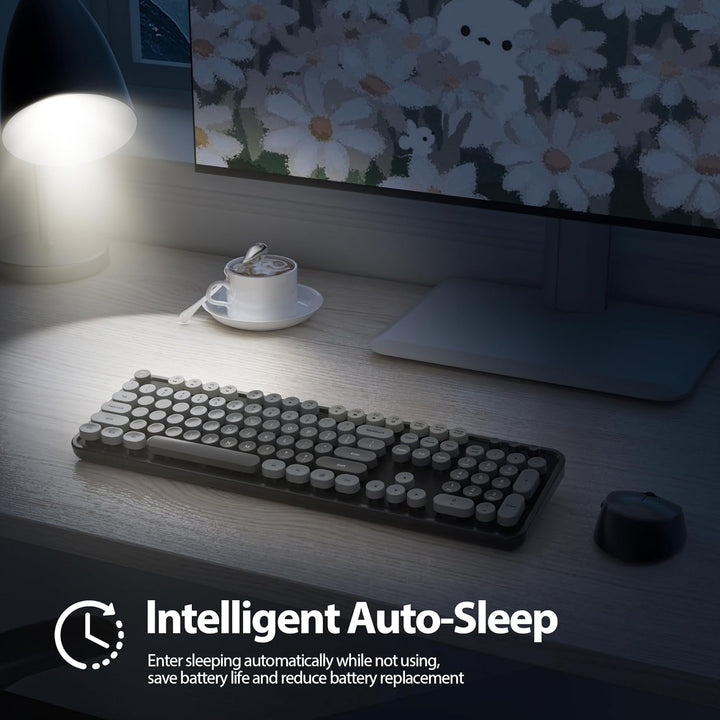 SOLIDEE kabellose Tastatur- und Maus-Kombination, Retro-Schreibmaschinentastatur, 2.4GHz runde Taste