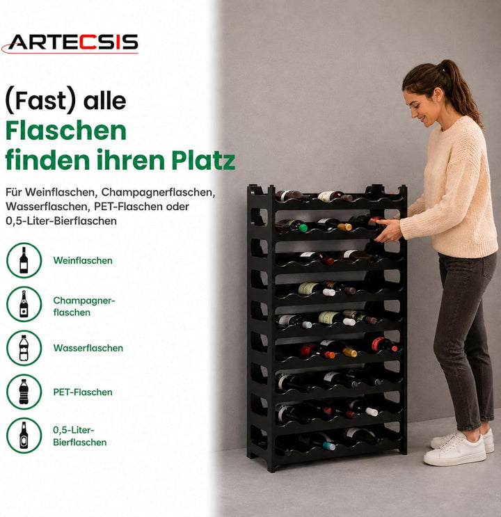 ARTECSIS Weinregal stapelbar Kunststoff für 48 Flaschen, stabiles Flaschenregal in Gastronomie-Quali