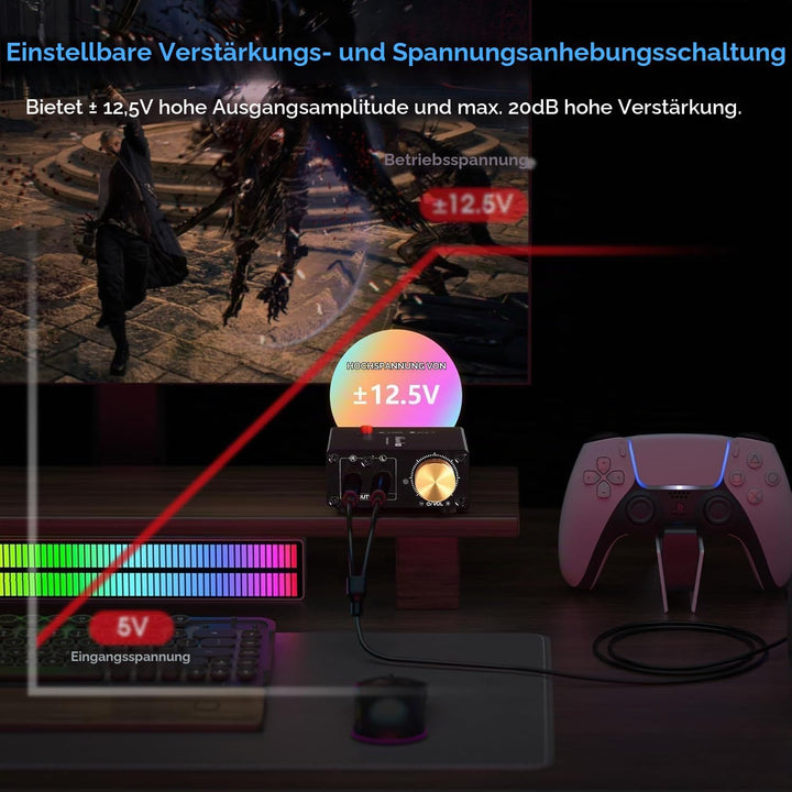 Nobsound Mini Stereo Line Level Booster Verstärker Audio Vorverstärker 20dB Verstärkung + Lautstärke