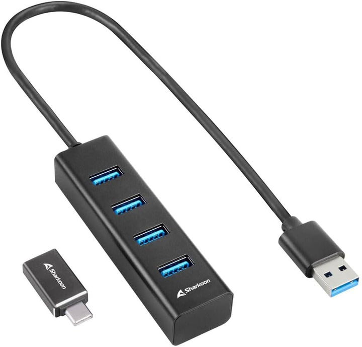 Sharkoon 4-Port USB 3.2 GEN 1 Aluminium Hub, Schwarz