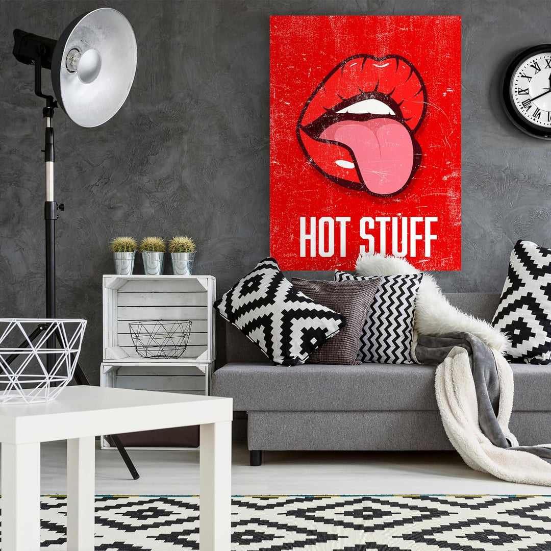 wandmotiv24 Leinwandbild Motivation, 40x30cm, Hochformat, Hot Stuff, Lippen, Deko, Bilder auf Leinwa