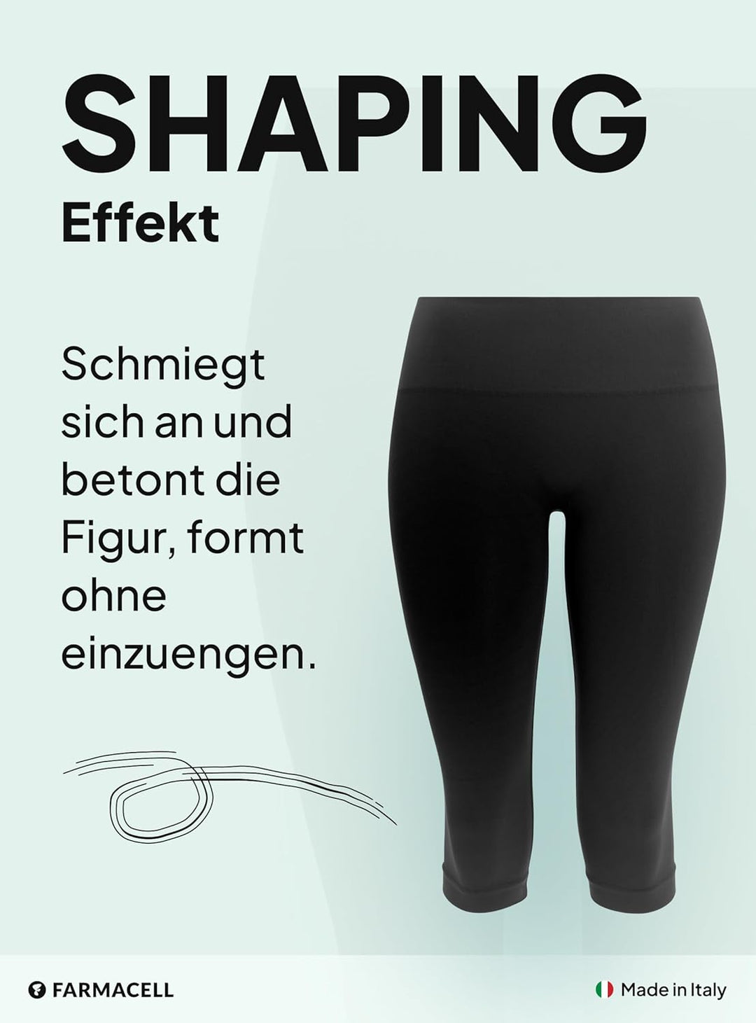 FarmaCell Anti-Cellulite Leggings Damen 3/4, Shapewear mit FIR-Effekt, Made in Italy, 604Y M Schwarz