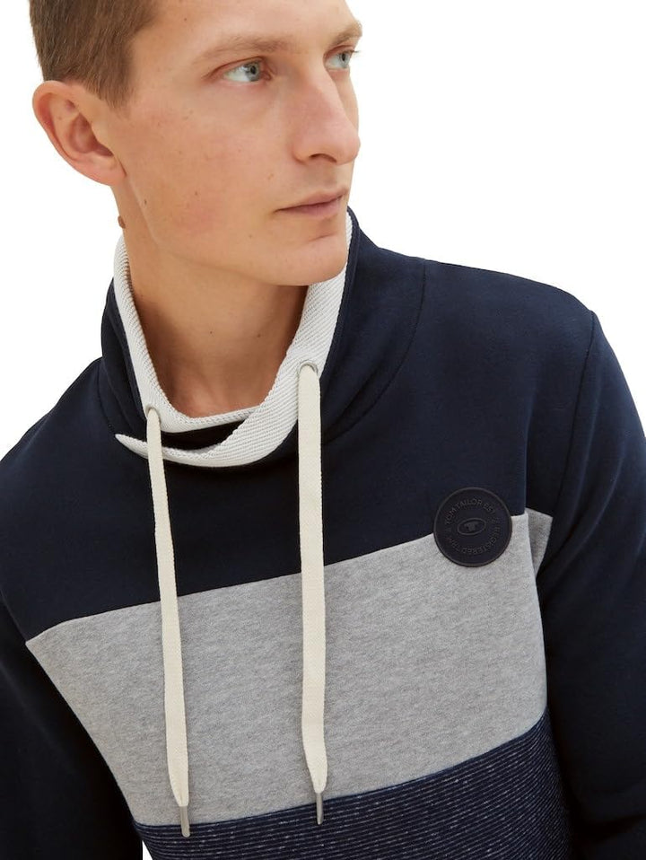 TOM TAILOR Herren Colorblock Snood Sweatshirt S 10668-sky Captain Blue, S 10668-sky Captain Blue