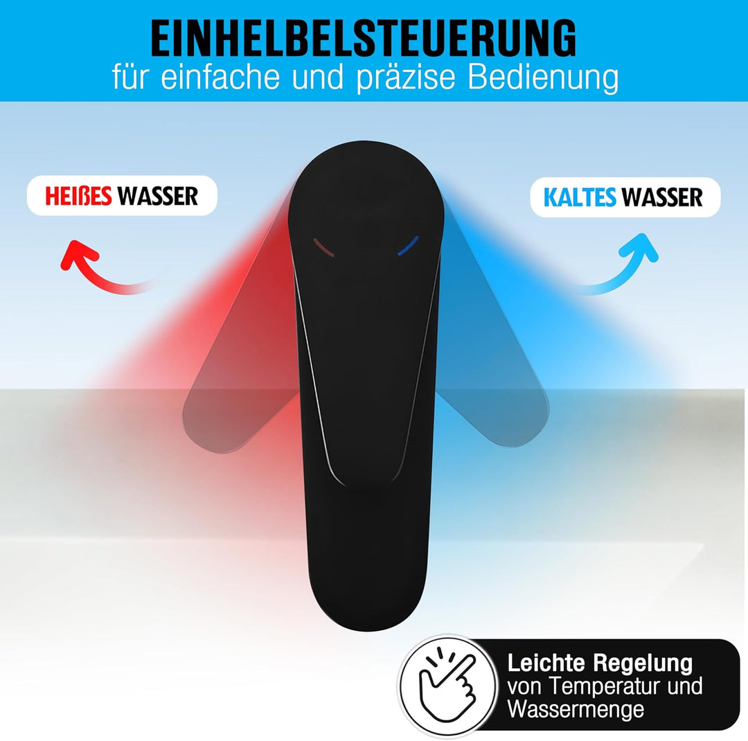 LEODERA Wasserhahn Bad Schwarz, Waschtischarmatur Edelstahl, Einhebelmischer Badezimmer, Waschbecken