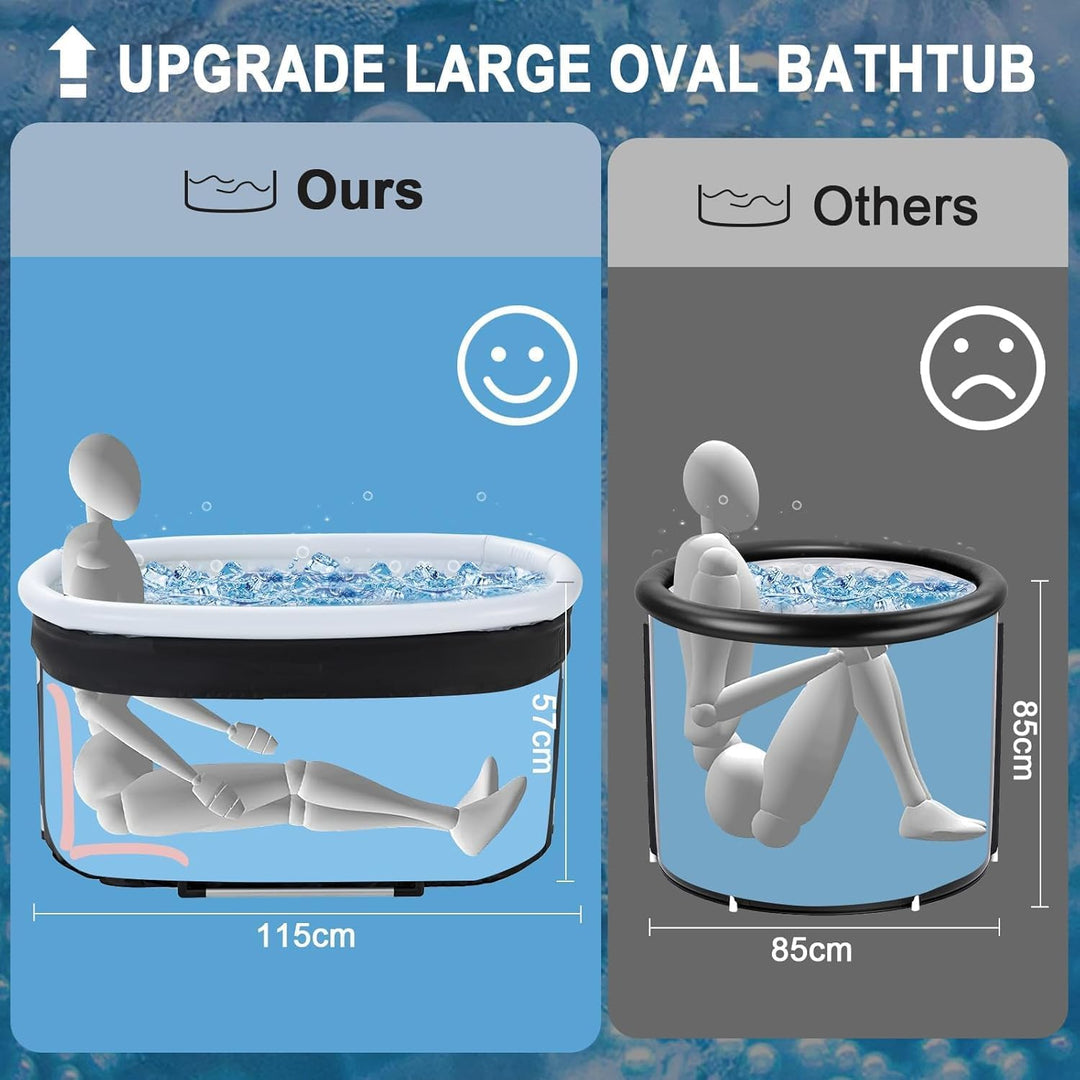 Ovales Eisbad Tonne für Athleten, KISKVV 115 cm Lang Faltbare Badewanne mit Abdeckung, Isolierte Eis