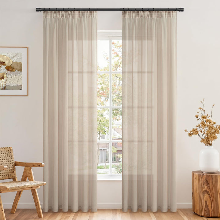Topfinel Gardinen mit Kräuselband Vorhänge Leinen-Optik Transparent für Wohnzimmer Schlafzimmer Fens