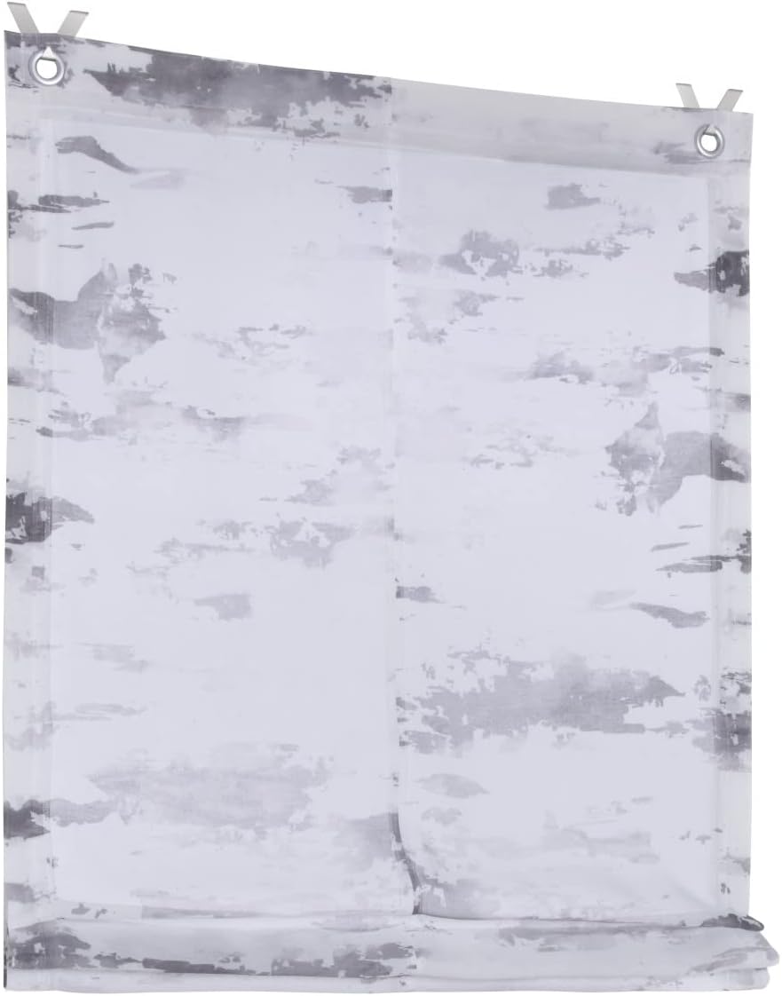 Raffrollo Ösenrollo Claude weiss, transparent, grau Bedruckt, Raffgardine ohne Bohren, Breite 45 x H