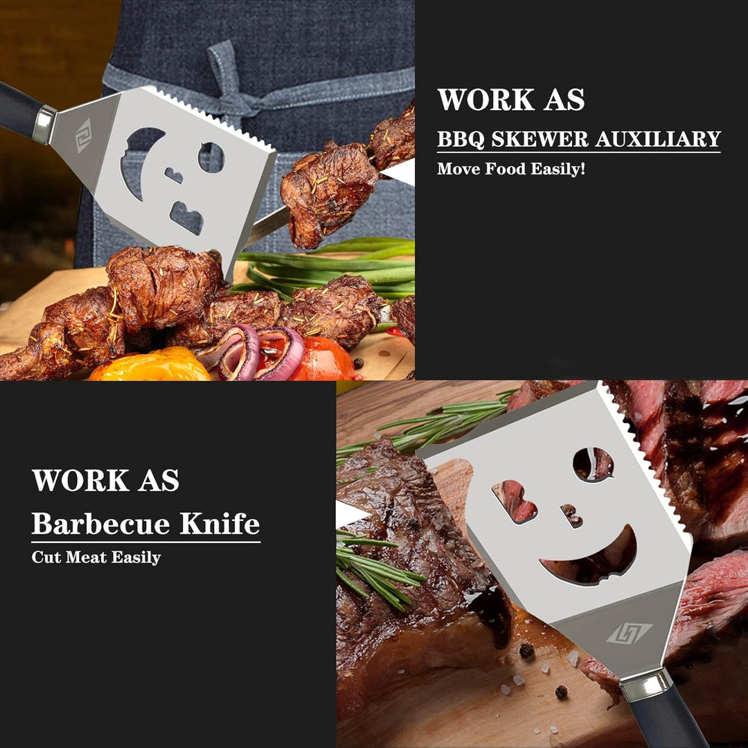 Grillspatel für den Aussengrill, 7-in-1-Grillwerkzeuge, Multifunktion Grillzubehör, Box-Paket, perfe