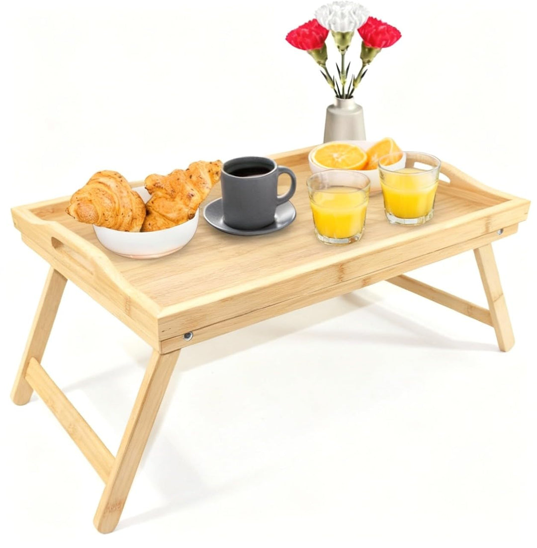Betttablett klappbar gross Bambus Frühstückstablett fürs Bett Serviertablett mit Beinen Tablett Esse