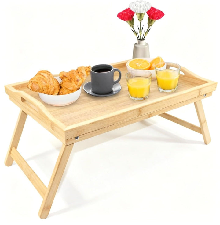Betttablett klappbar gross Bambus Frühstückstablett fürs Bett Serviertablett mit Beinen Tablett Esse