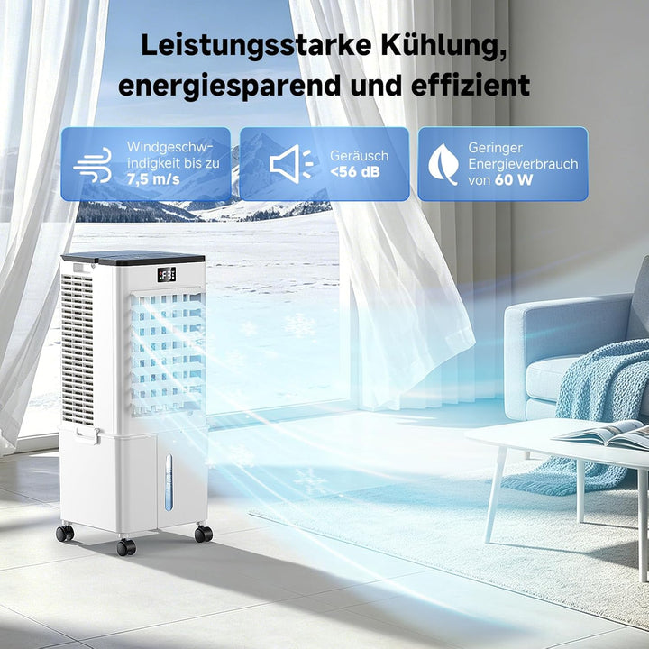 4-in-1 tragbares Klimagerät, Verdunstungsluftkühler mit 10L Wassertank, 4 Modi und 3 Geschwindigkeit